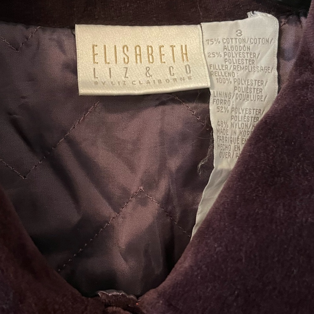 Elisabeth for Liz & Co. wine purple velour barn jacket w/ quilted interior, 3X - Picture 3 of 5